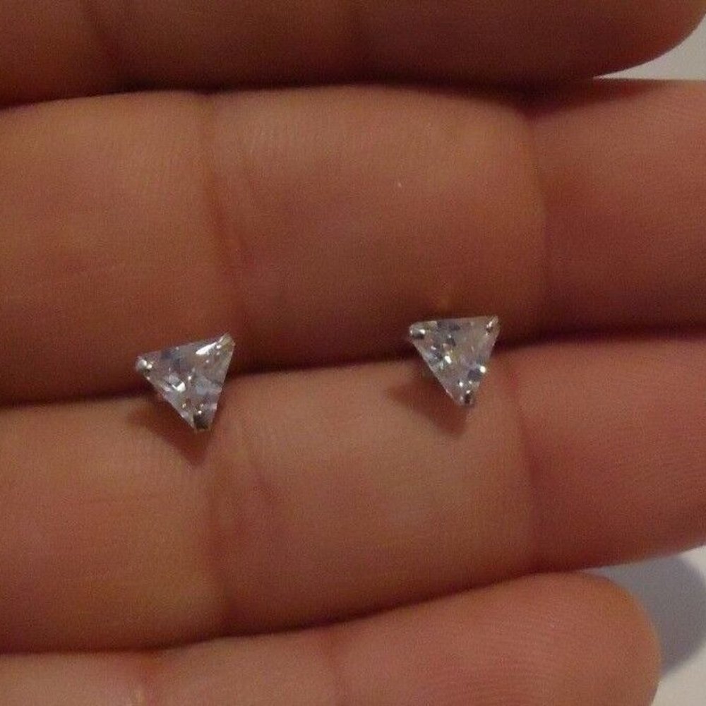 2ct Triangle Stud Sterling Silver Earrings
